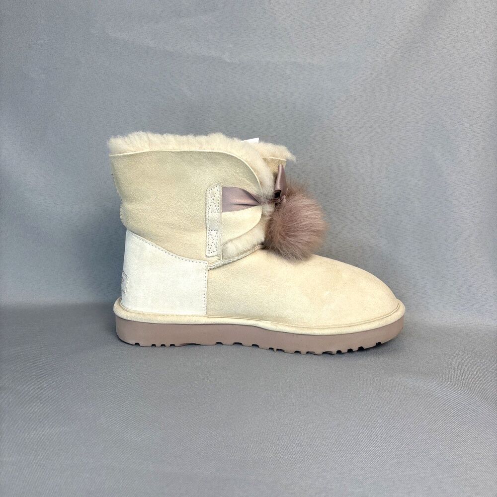 Womens 8 Ugg Boots Gita Powder Cream Purple Pompoms Gorgeous Coquette RARE! - Picture 7 of 15